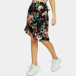 Free People Charlotte Floral Wrap Ruffle Skirt, Med